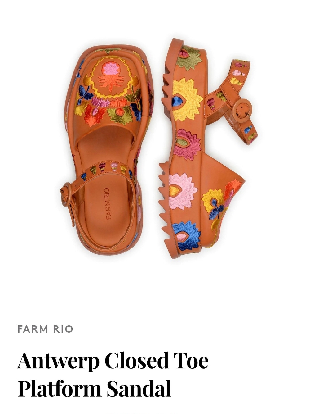 FARM Rio Orange Embroidered Platform Sandals